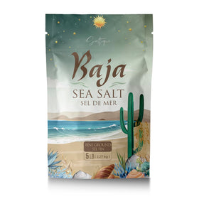 Saltique Baja sea salt packaging shown, pure unrefined seasoning for everyday cooking.