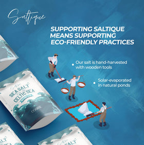 Saltique Celtic Salt Coarse packaging demonstrates sustainable, additive-free Celtic salt.