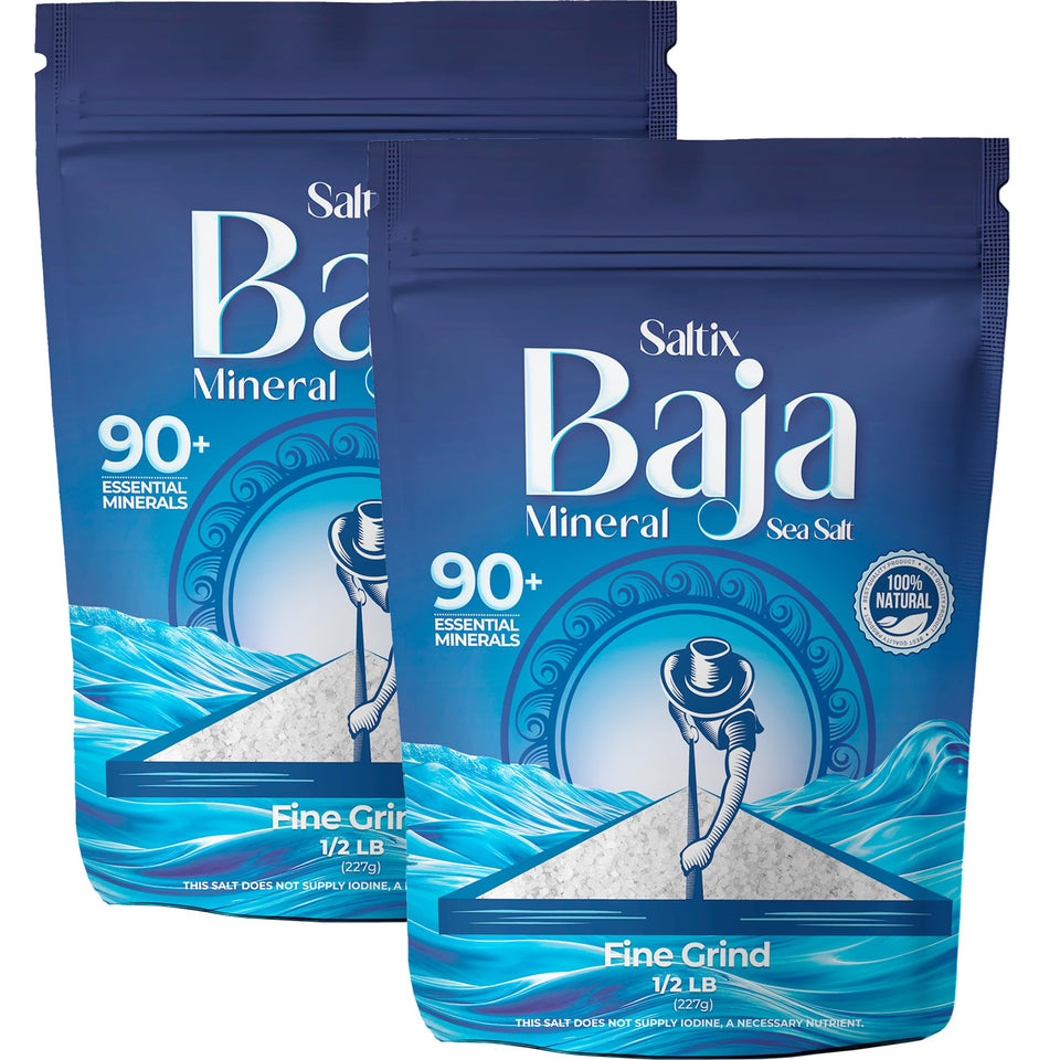 Saltix Baja mineral sea salt fine grind crystals ready for finishing dishes.