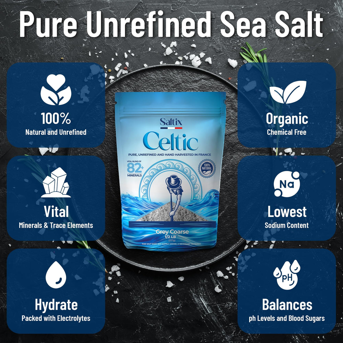Saltix Grey Sea Salt hand-harvested from Guerande for flavorful finishing