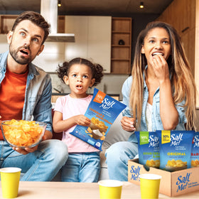 SaltMe Original chips closeup highlights crisp texture and approachable flavor for everyday snacking.