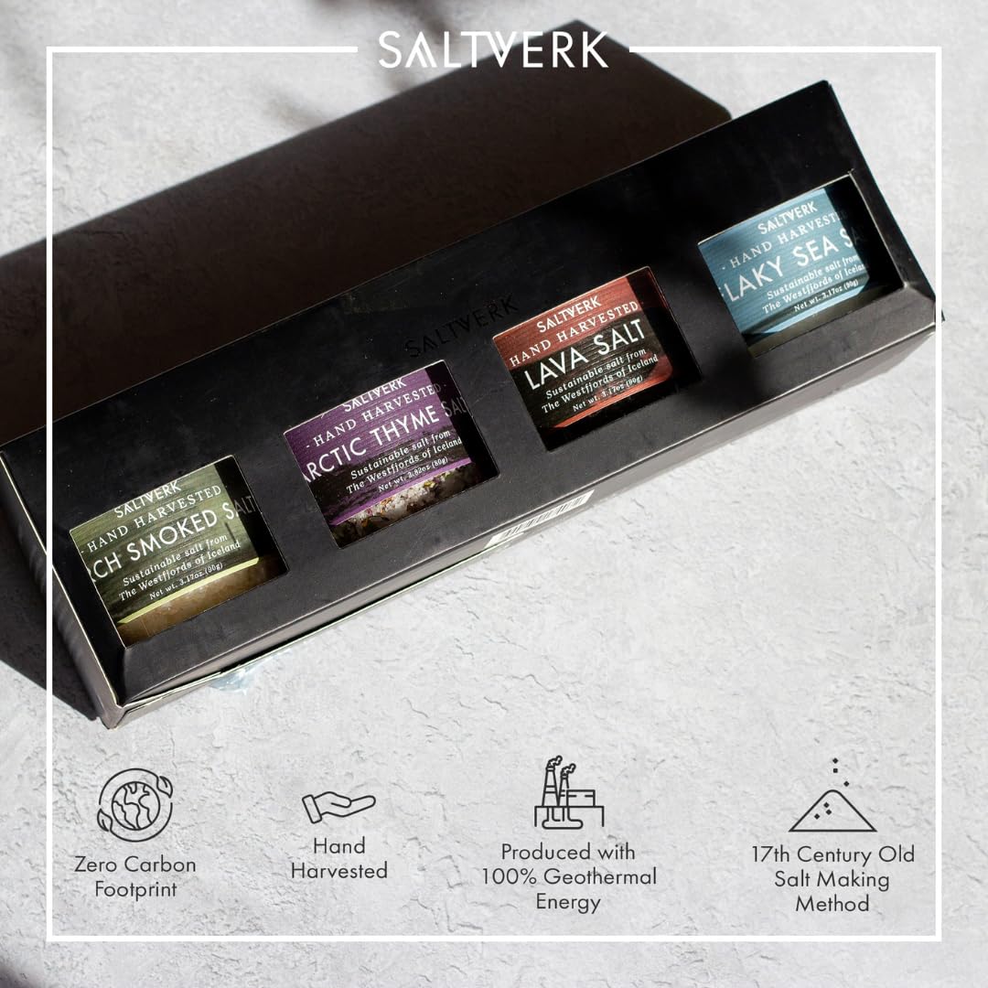 Saltverk birch smoked salt jar provides subtle smoky notes.