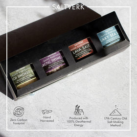 Saltverk birch smoked salt jar provides subtle smoky notes.
