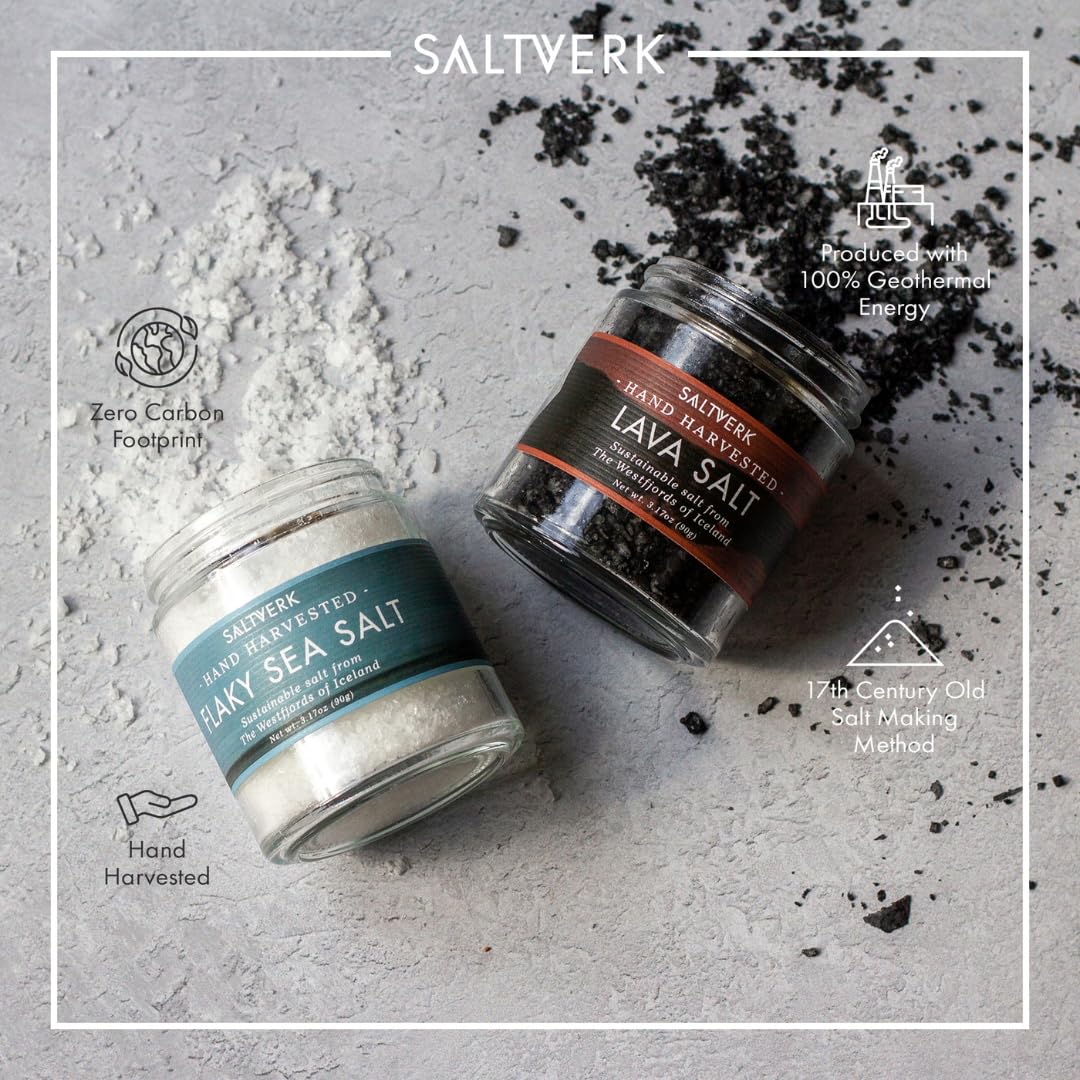 Saltverk flaky sea salt bottle with delicate crystals for finishing dishes