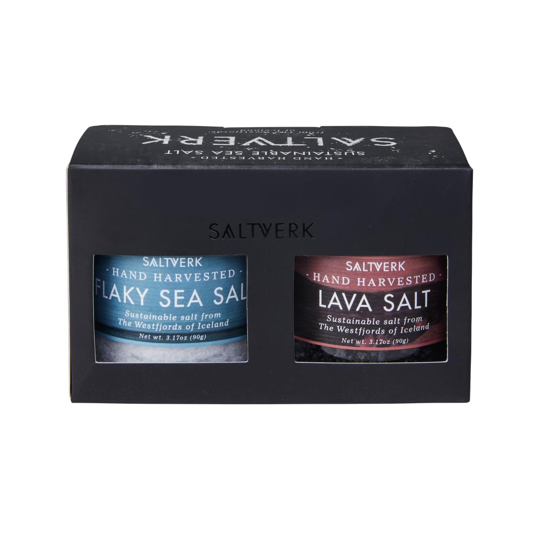 Saltverk gift set 4-pack featuring flaky, lava, birch smoked and Arctic Thyme salts for culinary exploration