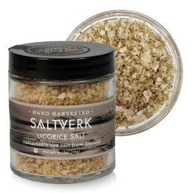 Saltverk Licorice Salt packaging highlights premium Icelandic craftsmanship.