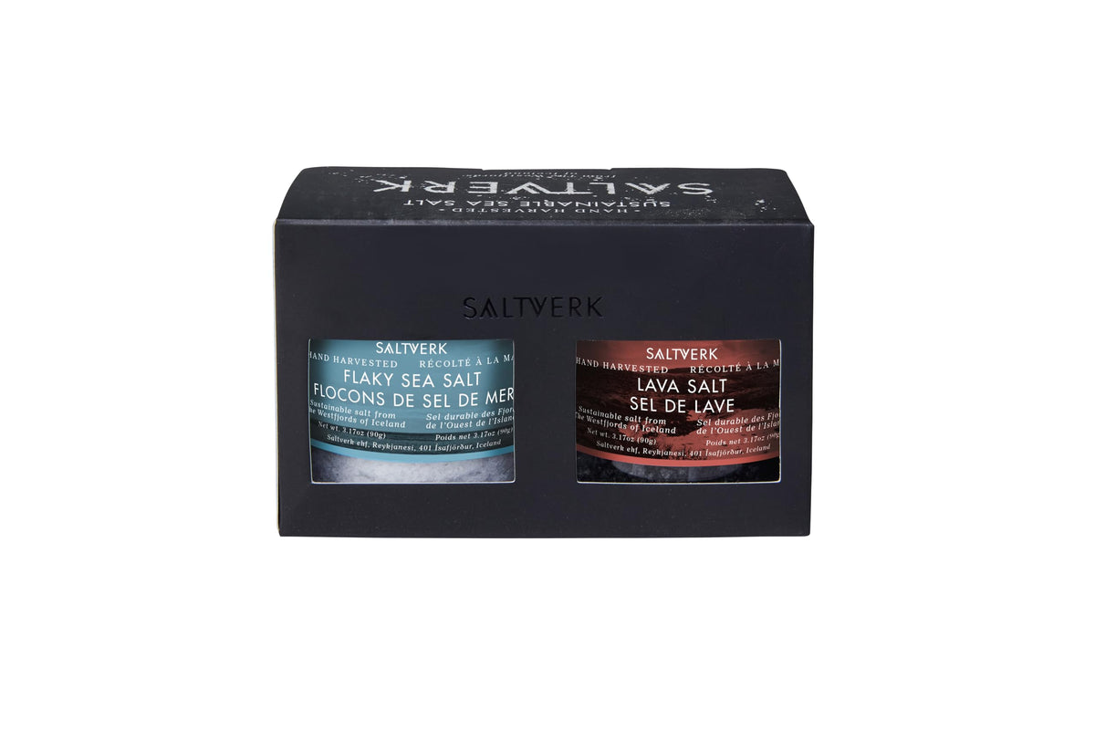 Saltverk premium gift box close-up showcasing four salts