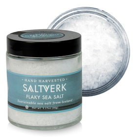 Saltverk Sea Salt Flakes jar for finishing savory dishes and flavor enhancement