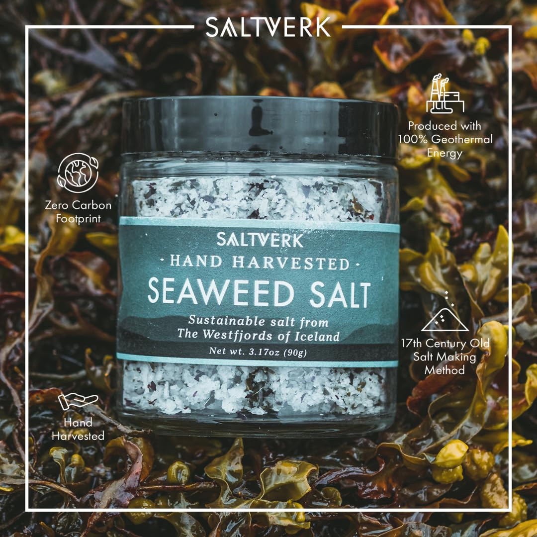 Saltverk Sea Salt ingredients-seaweed shows sustainability through pure seawater and geothermal energy.