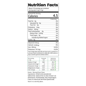 SaltWise Salicornia Green Salt packaging highlights plant-based, low-sodium seasoning.