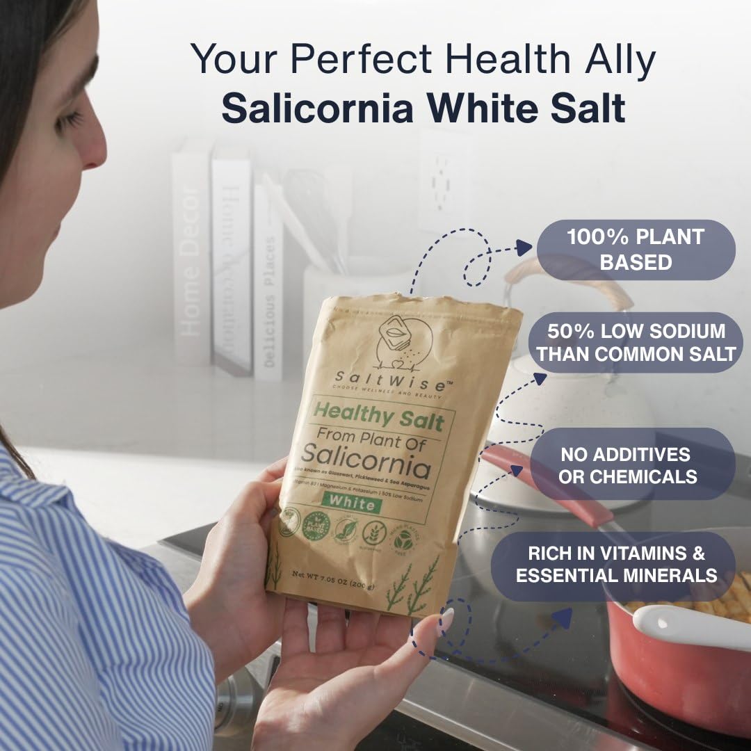 SaltWise Salicornia White Salt crystal closeup — mineral-rich crystals with pure SaltWise flavor.