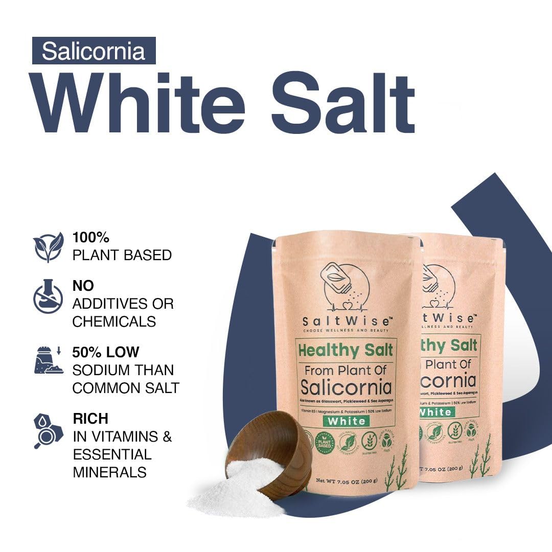 SaltWise Salicornia White Salt nutrition label — rich in vitamins and minerals for thoughtful meals.