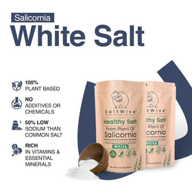 SaltWise Salicornia White Salt nutrition label — rich in vitamins and minerals for thoughtful meals.