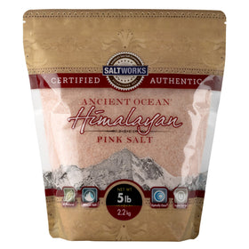 SaltWorks Ancient Ocean Himalayan Pink Salt bag with fine crystals for cooking.