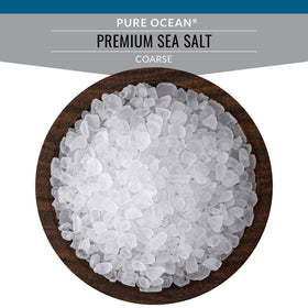 Close-up of SaltWorks Pure Ocean coarse-grain sea salt crystals showing texture