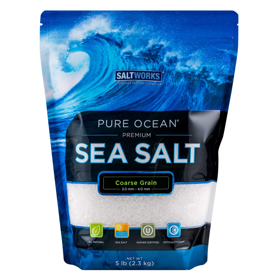 SaltWorks Pure Ocean coarse-grain sea salt in a 5 lb bag for easy seasoning