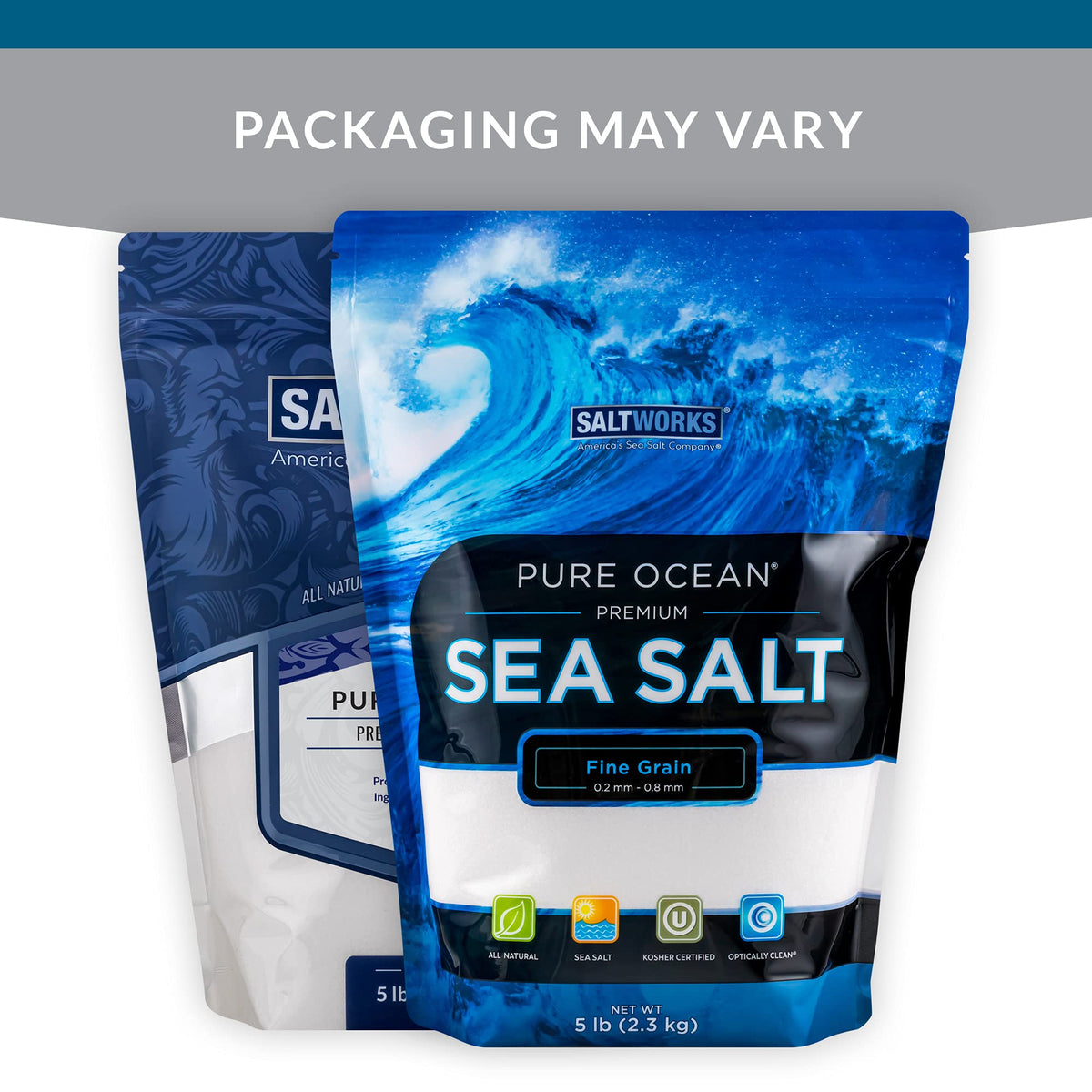 SaltWorks Pure Ocean sea salt fine grain finishing a salad with crispness.