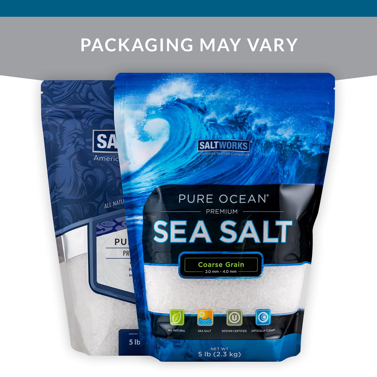SaltWorks Pure Ocean sea salt rests on the kitchen counter for everyday cooking