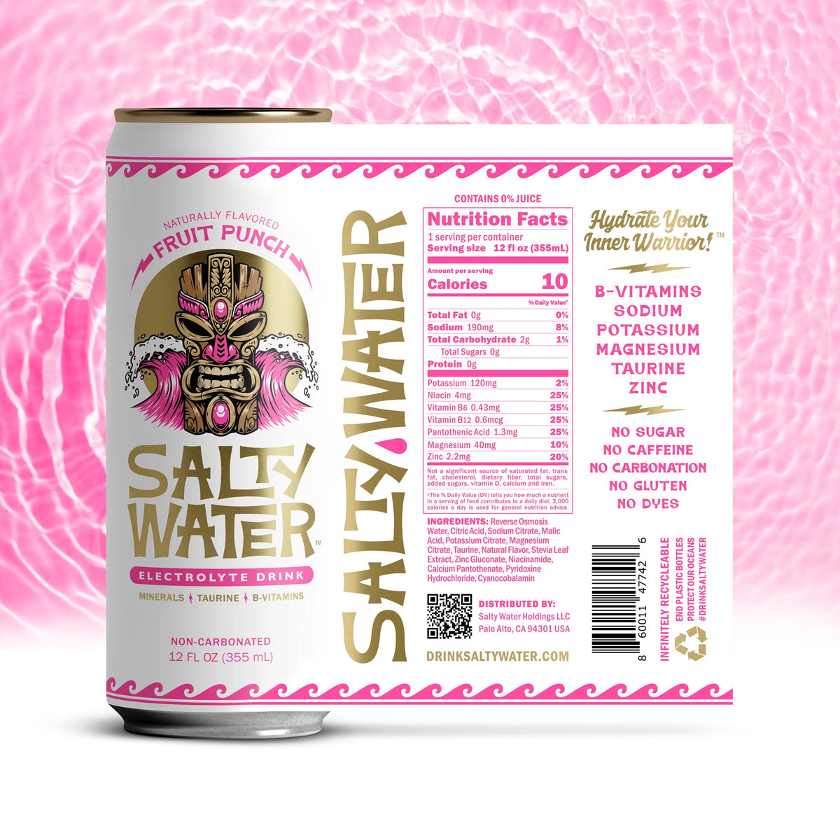 SaltyWater Fruit Punch aluminum can open shows easy, on-the-go use.