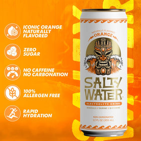 SaltyWater orange electrolyte drink on ice for cold refreshment