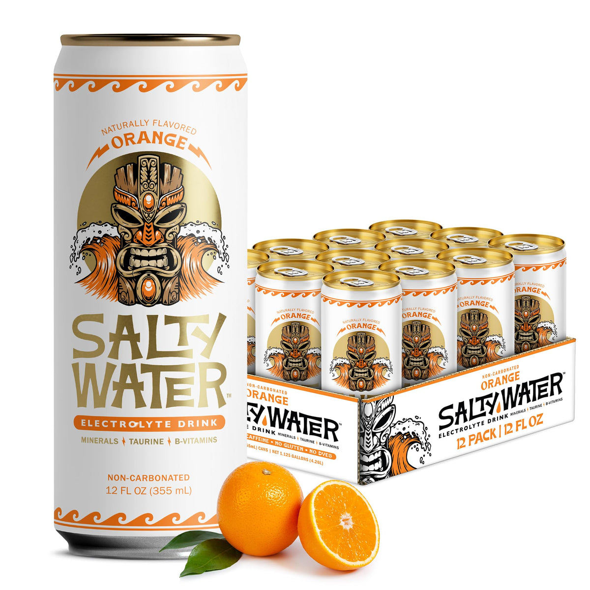 SaltyWater orange electrolyte drink can for quick hydration on the go