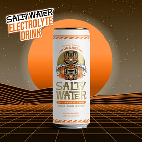 SaltyWater orange electrolyte drink label highlighting zero sugar