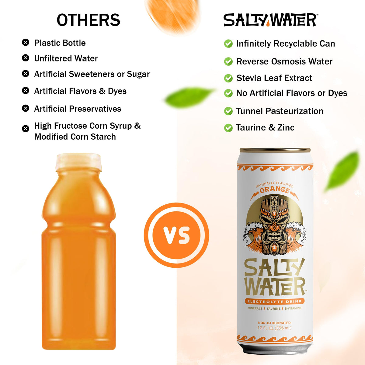 SaltyWater orange electrolyte drink outdoors during activity