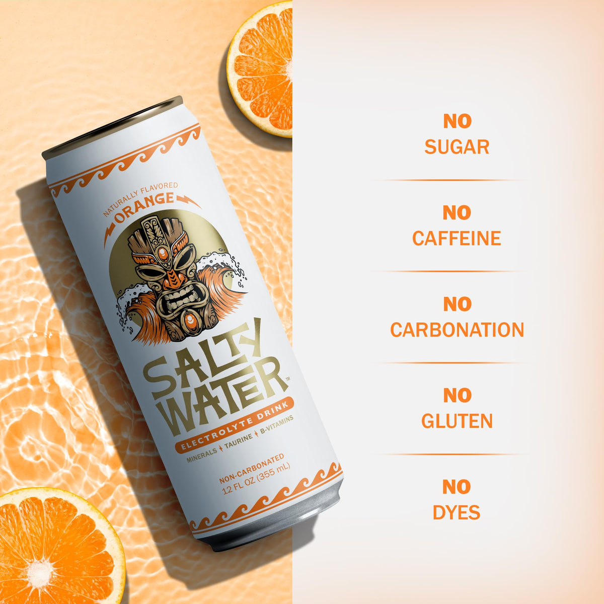 SaltyWater orange electrolyte drink 12-pack on a shelf