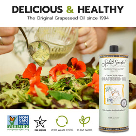 Salute Sante Grapeseed Oil ingredients closeup showing clarity