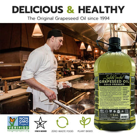 Salute Sante grapeseed oil being poured for sautéing