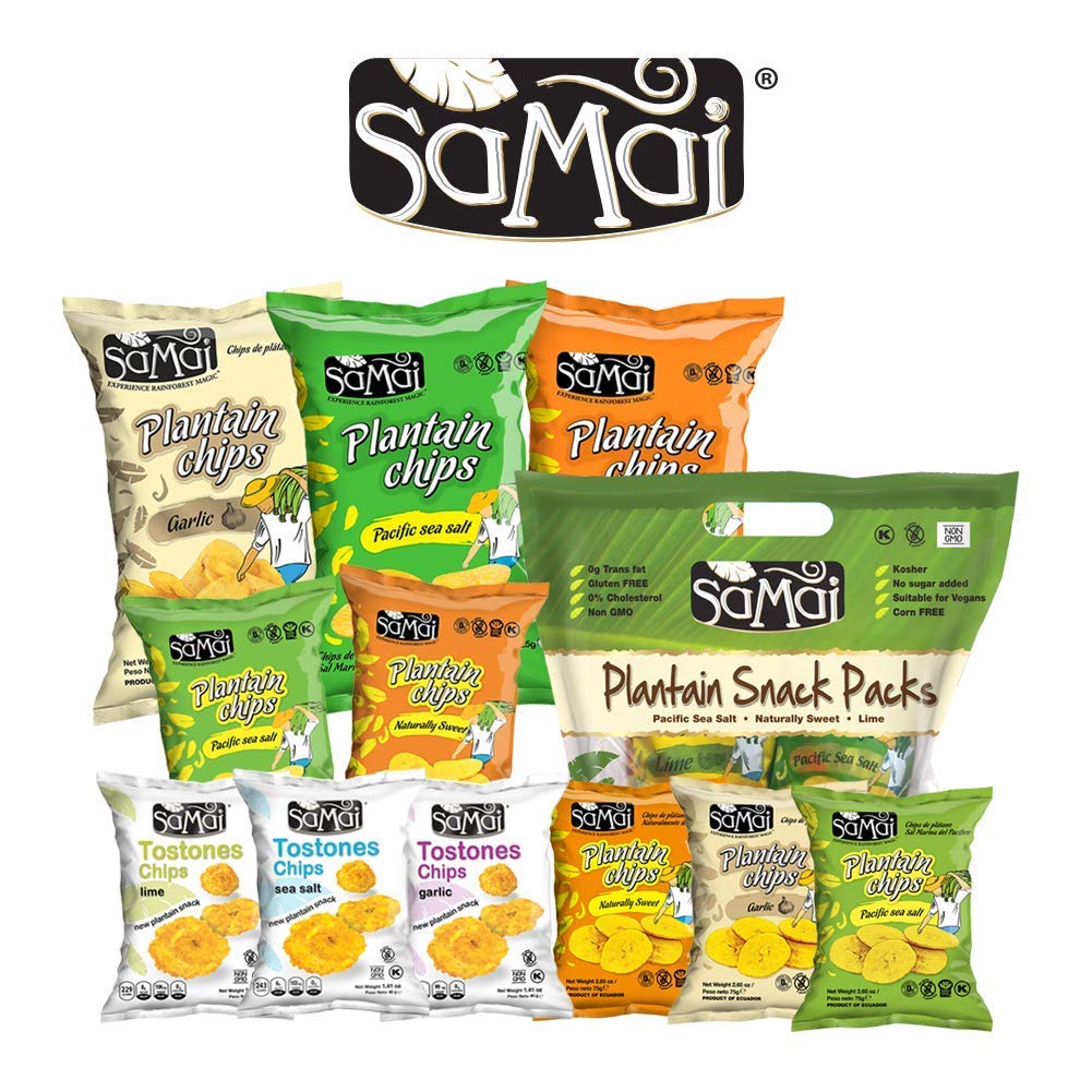 SAMAI vegan preservative-free plantain chips plated for snacking
