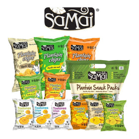 SAMAI vegan preservative-free plantain chips plated for snacking