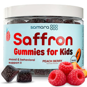 Samara 888 saffron gummies label highlights kid-friendly mood balance formula