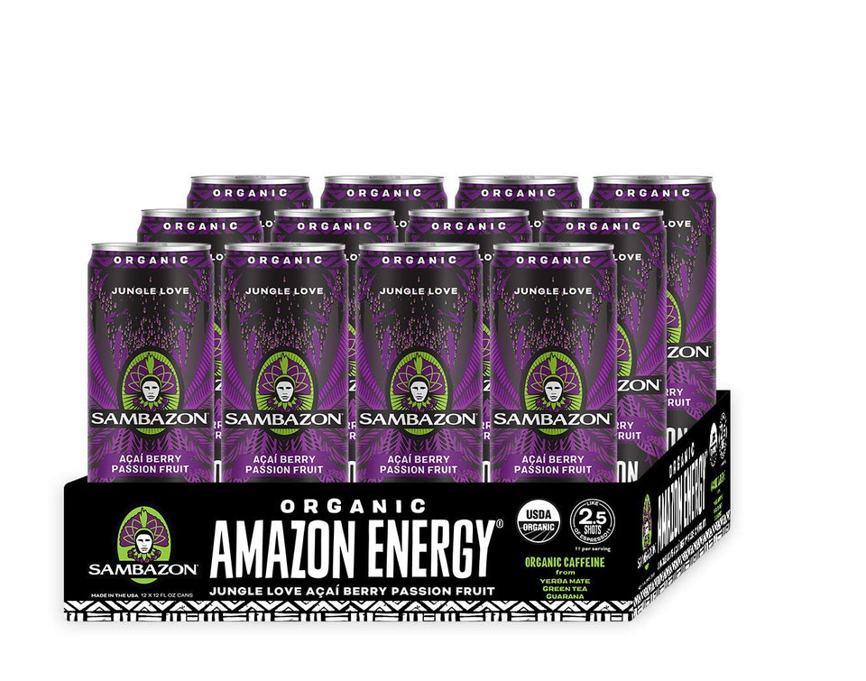 Sambazon Jungle Love energy drink can offers a refreshing plant-based energy boost for active days.
