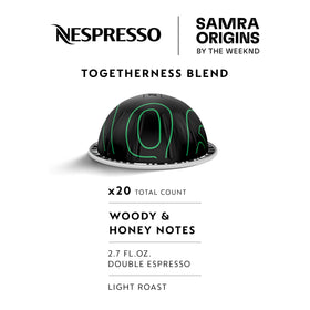 SAMRA ORIGINS Togetherness Blend capsules close-up for vibrant double espresso flavor.
