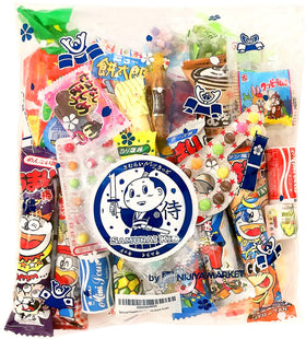 Samurai Kid Dagashi Set variety, colorful assortment for party snacking.
