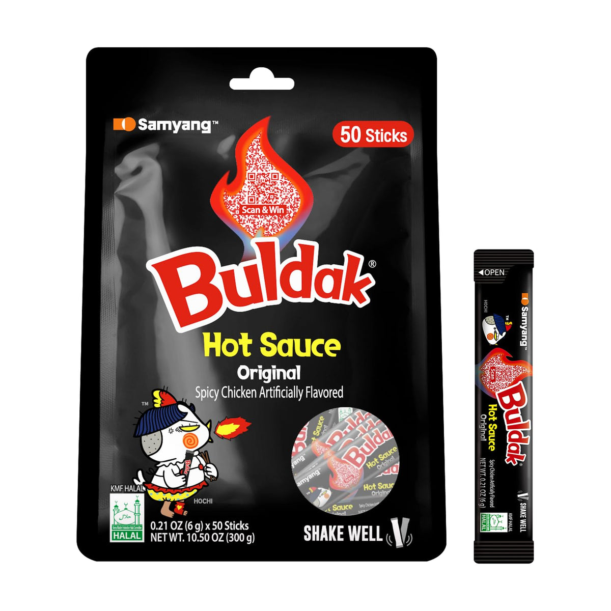 Samyang Buldak original sauce packaging for travel-friendly sachets.
