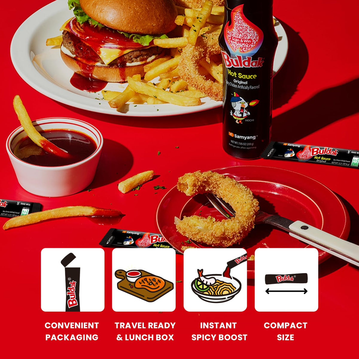 Samyang Buldak spicy chicken dipping sauce for snacks.