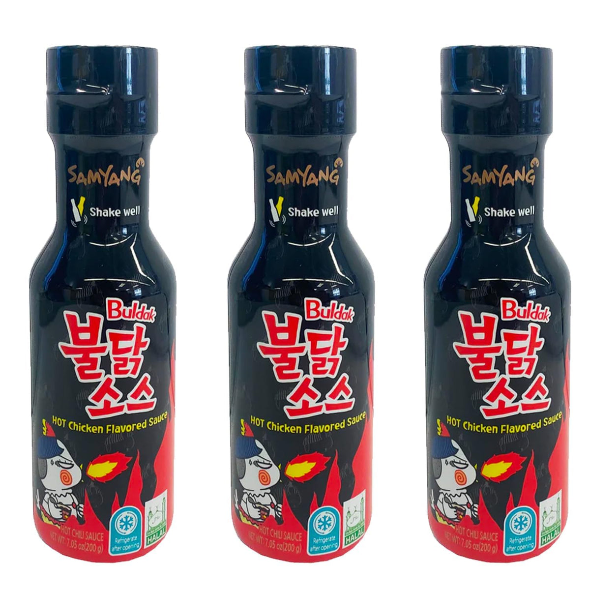 Samyang Buldak spicy chicken sauce bottle pour—perfect for wings, noodles, or marinades