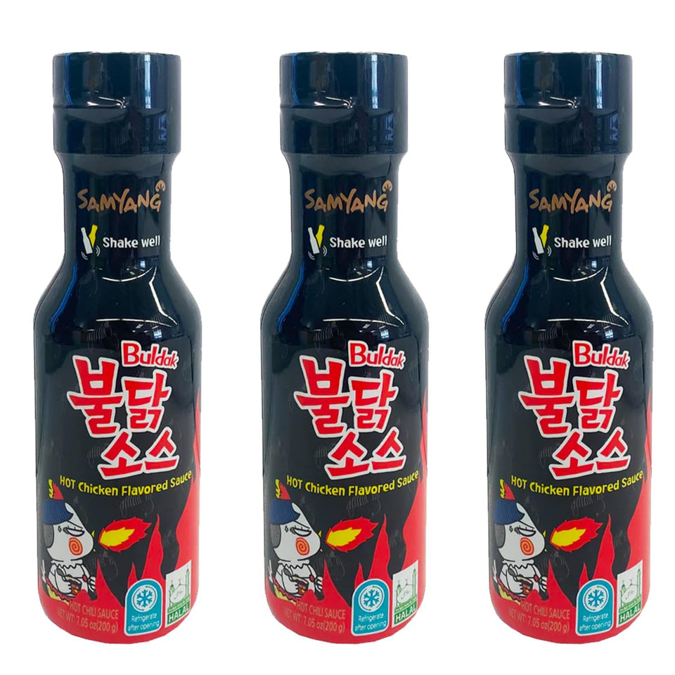 Samyang Buldak spicy chicken sauce bottle pour—perfect for wings, noodles, or marinades