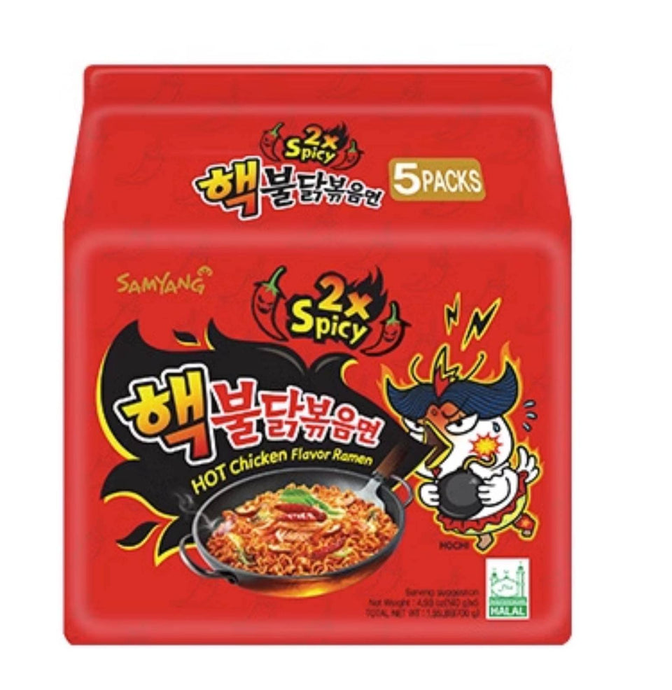 Samyang Buldak spicy ramen bowl, ready for a bold, fiery meal at home.