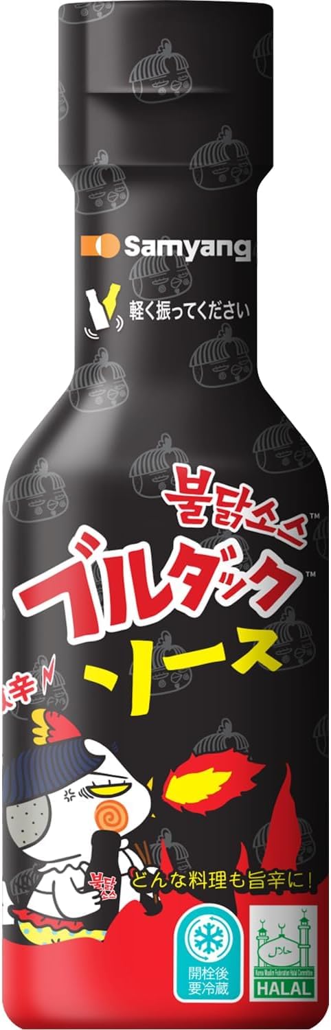 SAMYANG Buldark Spicy Chicken Roasted Sauce bottle, bold flavor boost for meals.