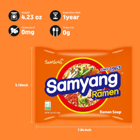 Samyang Ramen chewy noodles closeup emphasizing texture from potato starch.