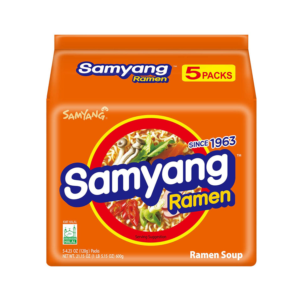 Samyang Ramen original broth bowl, showing mild, comforting flavor for family meals.