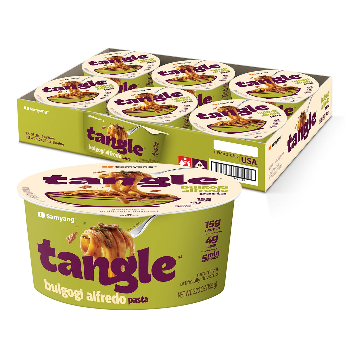 Samyang Tangle Bulgogi Alfredo Cup showcases creamy protein pasta and rich flavor.