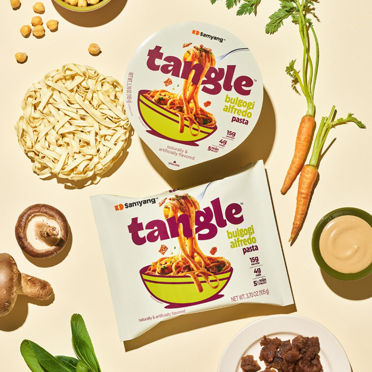 Samyang Tangle Bulgogi Alfredo mushrooms and truffles deliver rich umami.
