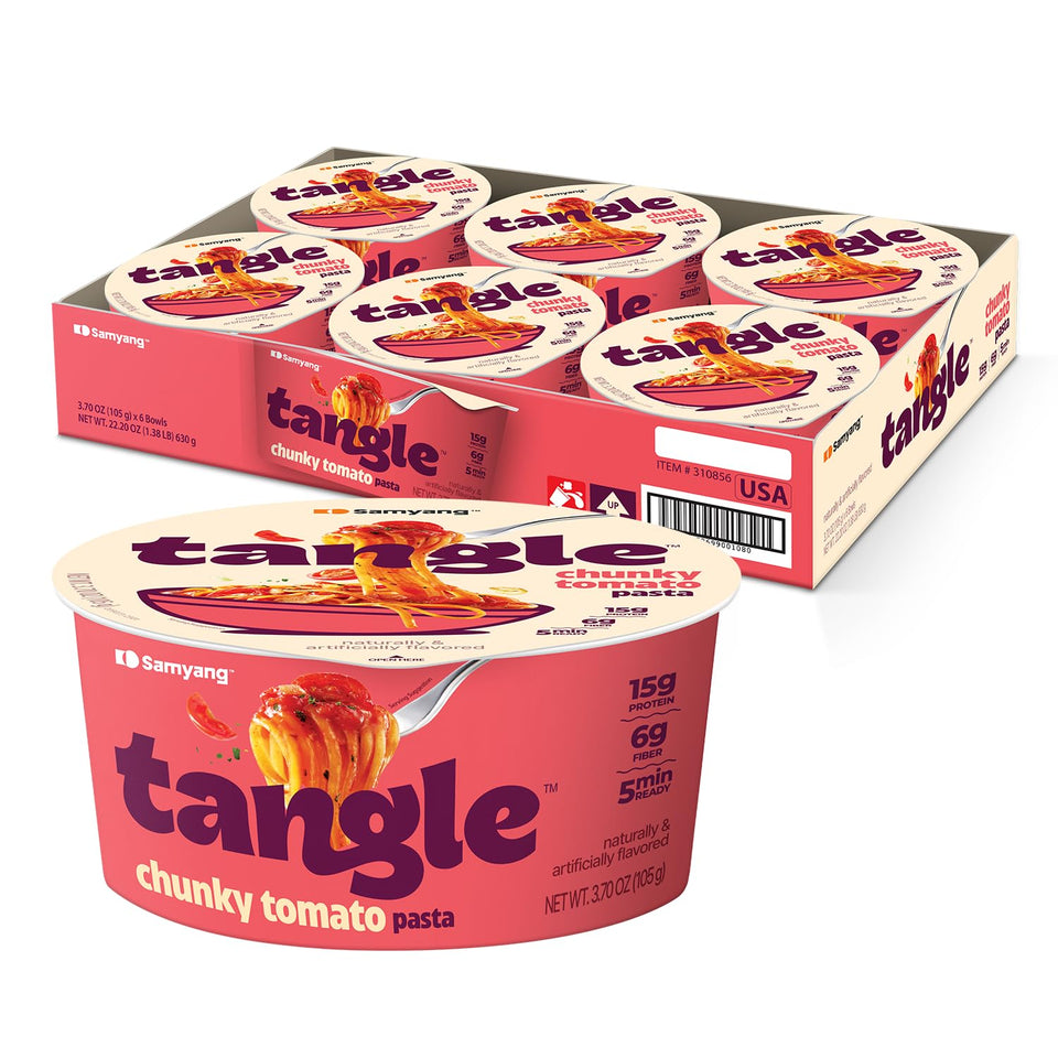 Samyang Tangle Chunky Tomato Linguine pack six with chunky tomato sauce for quick meals.