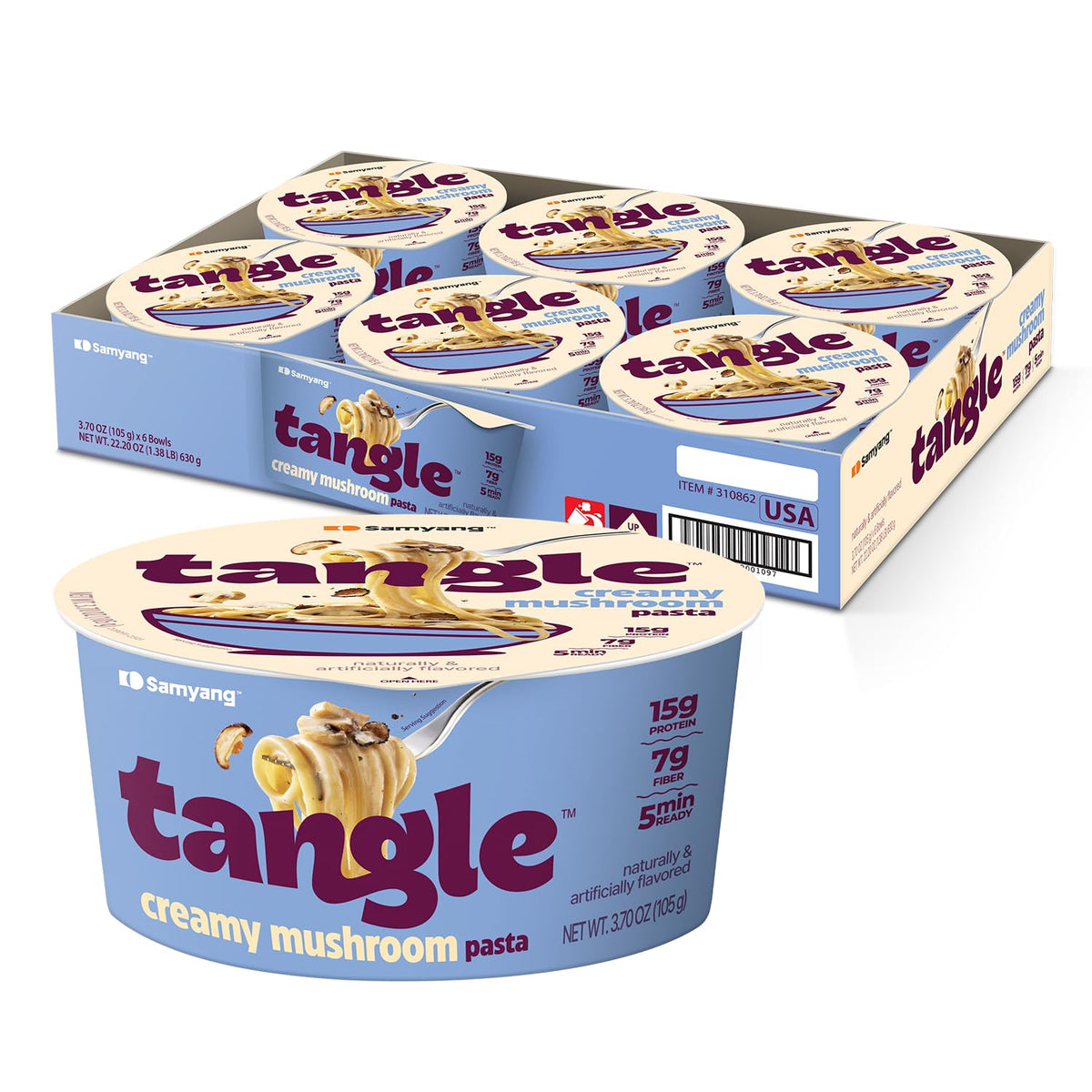 Samyang Tangle Creamy Mushroom Linguine with truffle sauce, microwave-ready convenience for a premium quick meal.