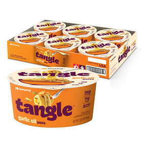 Samyang Tangle Garlic Oil Spaghetti pack of six, convenient microwave-ready dinner.