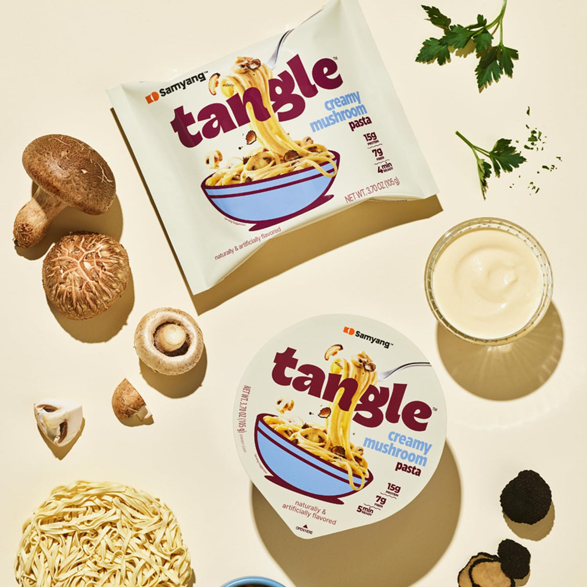 Samyang Tangle mushroom truffle shiitake sauce delivers a rich, savory aroma.
